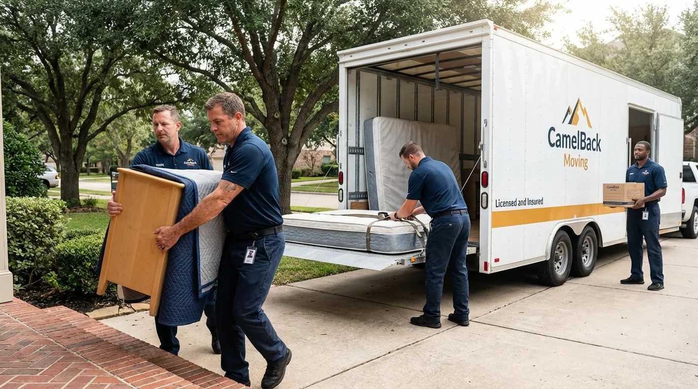 Crew loading residential truck for cross-state move from Trumann, AR